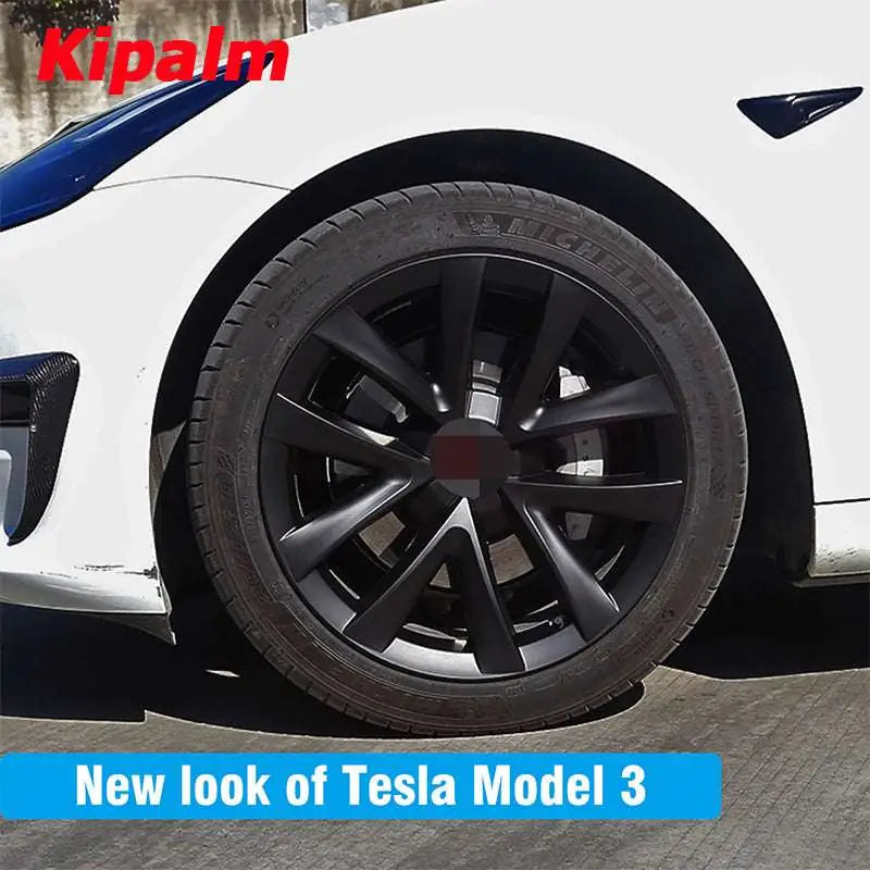 WHC3002 18inch Tesla 4PCS Matte Black Wheel Covers Hub Cap Hubcaps No Logo for Model 3
