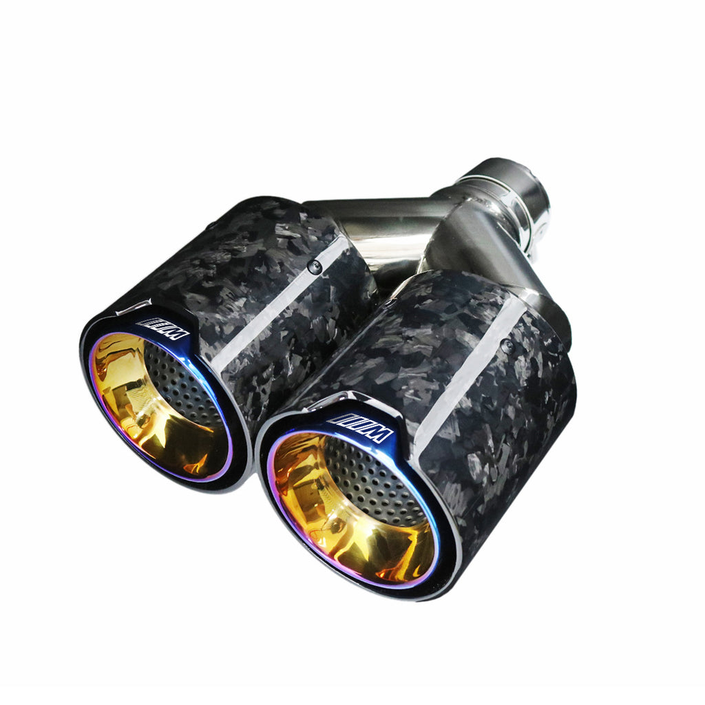 Kipalm Car Muffler Burnt Blue 304 Stainless Steel Y Style Dual Forged Carbon Fiber Exhaust Tip for BMW 430i M4 M5 Ｍ6