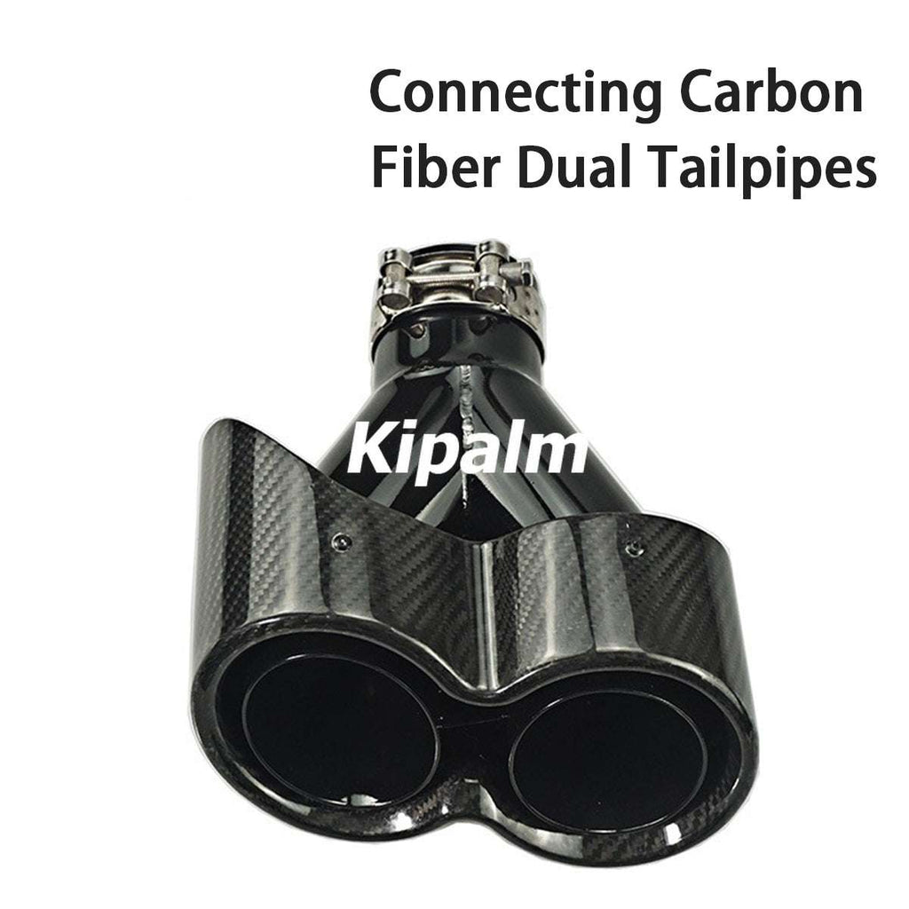 Dual Y Shape Real Carbon Fiber Exhaust Muffer Tailpipe Glossy Black Cover 304 Stainless Steel Exhaust Tip Double End