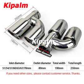 1PC Universal Dual h-Shape Curly Edge Stainless Steel Exhaust Muffler Tail Pipe for BMW VW Audi Ford Rear Tip