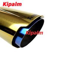 Load image into Gallery viewer, 1pc Universal Gold Stainless Steel Exhaust Tip with Burnt Blue Inner Color End Pipe with Akrapovic Logo