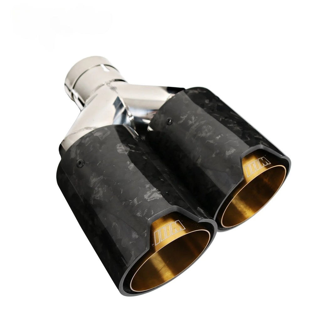 1 pcs Twin-tips Y Style Forged Carbon Fiber + Gloden Plated Stainless Steel Exhaust Muffler Tips Double End Pipe for BMW BENZ VW