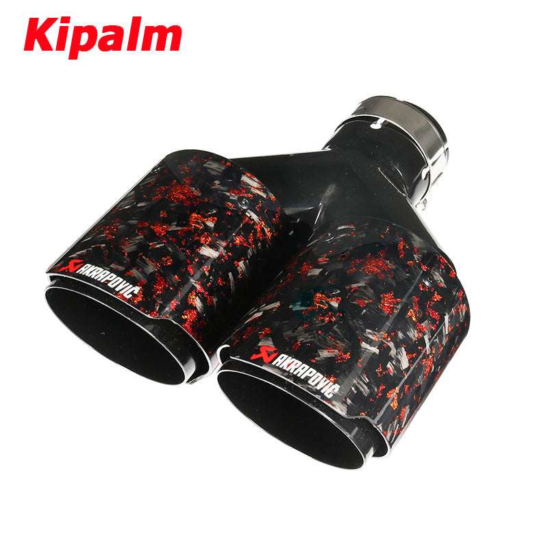 1PC Dual Y Shape Equal Length Red Forged Weave Twin Carbon Fiber Muffler Akrapovic 304 Stainless Steel Gold Foil Exhaust Tip