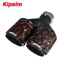 Load image into Gallery viewer, 1PC Dual Y Shape Equal Length Red Forged Weave Twin Carbon Fiber Muffler Akrapovic 304 Stainless Steel Gold Foil Exhaust Tip