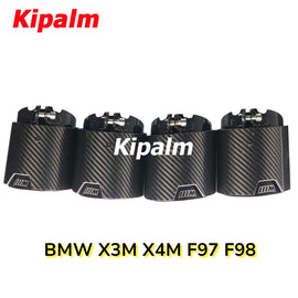 4PCS BMW X3M X4M F97 F98 Carbon Fiber M Performance Black Stainless Steel Exhaust Pipe Muffler Tip