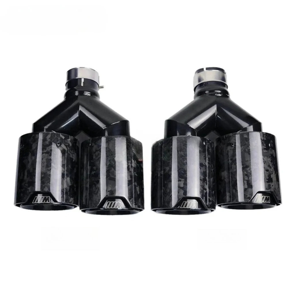 1 Pair BMW Y-Style Forged Carbon Fiber Black Stainless Steel Exhaust Tips Muffler Pipe For M3 M4