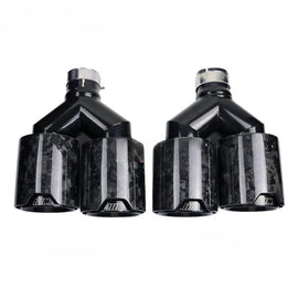 1 Pair BMW Y-Style Forged Carbon Fiber Black Stainless Steel Exhaust Tips Muffler Pipe For M3 M4