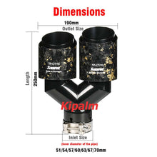 Load image into Gallery viewer, 1Pair Carbon Fiber Dual Y Shape Gold Foil Golden Forged Exhaust Tip Akrapovic Muffler Pipe 304 Stainless Steel Tailtips