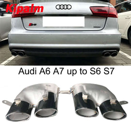 1 Pair Black 304 Stainless Steel Quad Muffler End Tips Exhaust Pipe for Audi A6 A7 Modified to RS6 RS7