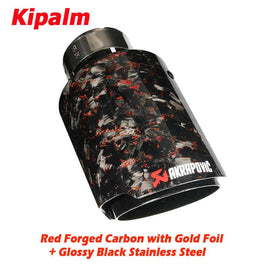 1PC Universal Red Forged Akrapovic Carbon Fiber Exhaust Tip With Gold Foil For BMW Tiguan Accord Muffler Tips