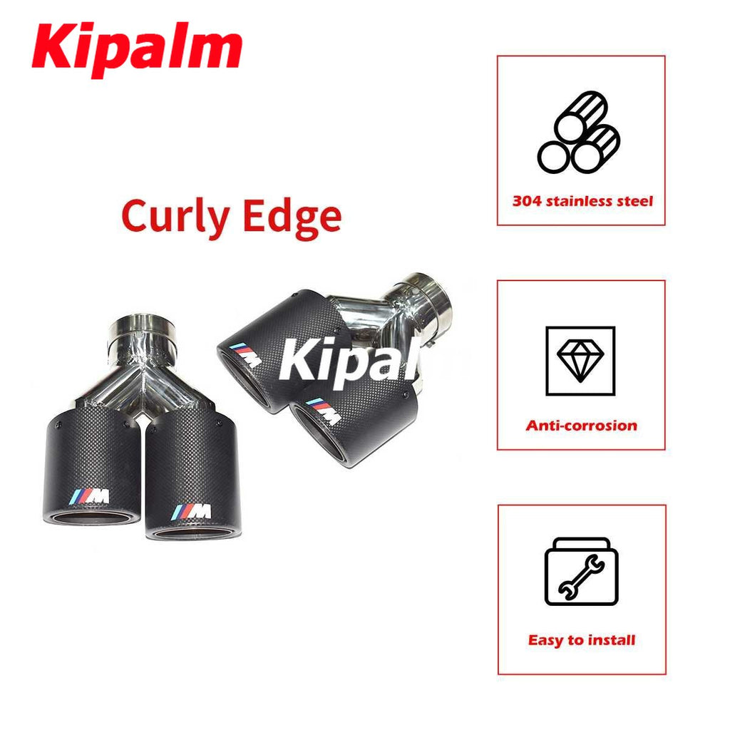 1PC Dual Outlet Curly Twill Weave Carbon Fiber Exhaust Tips 304 Stainless Steel Muffler Pipe with M Logo Tiguan R BMW Audi