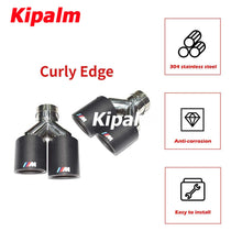 Load image into Gallery viewer, 1PC Dual Outlet Curly Twill Weave Carbon Fiber Exhaust Tips 304 Stainless Steel Muffler Pipe with M Logo Tiguan R BMW Audi