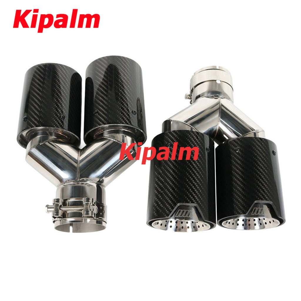 Meshed End Y Shaped Dual Carbon Fiber Silver Stainless Steel M Performance Carbon Fiber Exhaust Tips End Pipes Muffler Tips for BMW