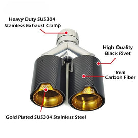 M Performance Y Style Dual Carbon Fiber Gold Stainless Steel Exhaust Pipe End Pipes Muffler Tips for BMW Series