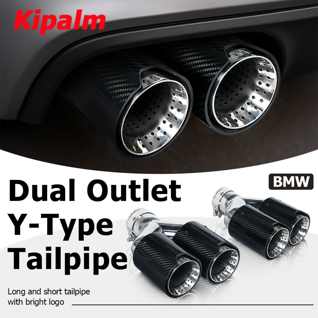 Meshed End Y Shaped Dual Carbon Fiber Silver Stainless Steel M Performance Carbon Fiber Exhaust Tips End Pipes Muffler Tips for BMW