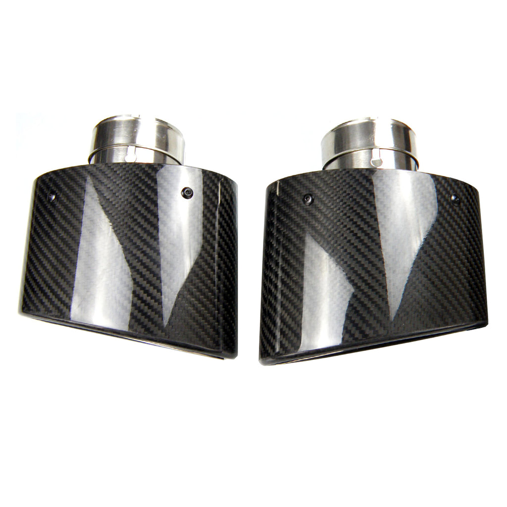 1 Pair Universal Curly Edge BMW Exhaust Pipe Oval Slanted Carbon Fiber Muffler Tip Ford Pipes