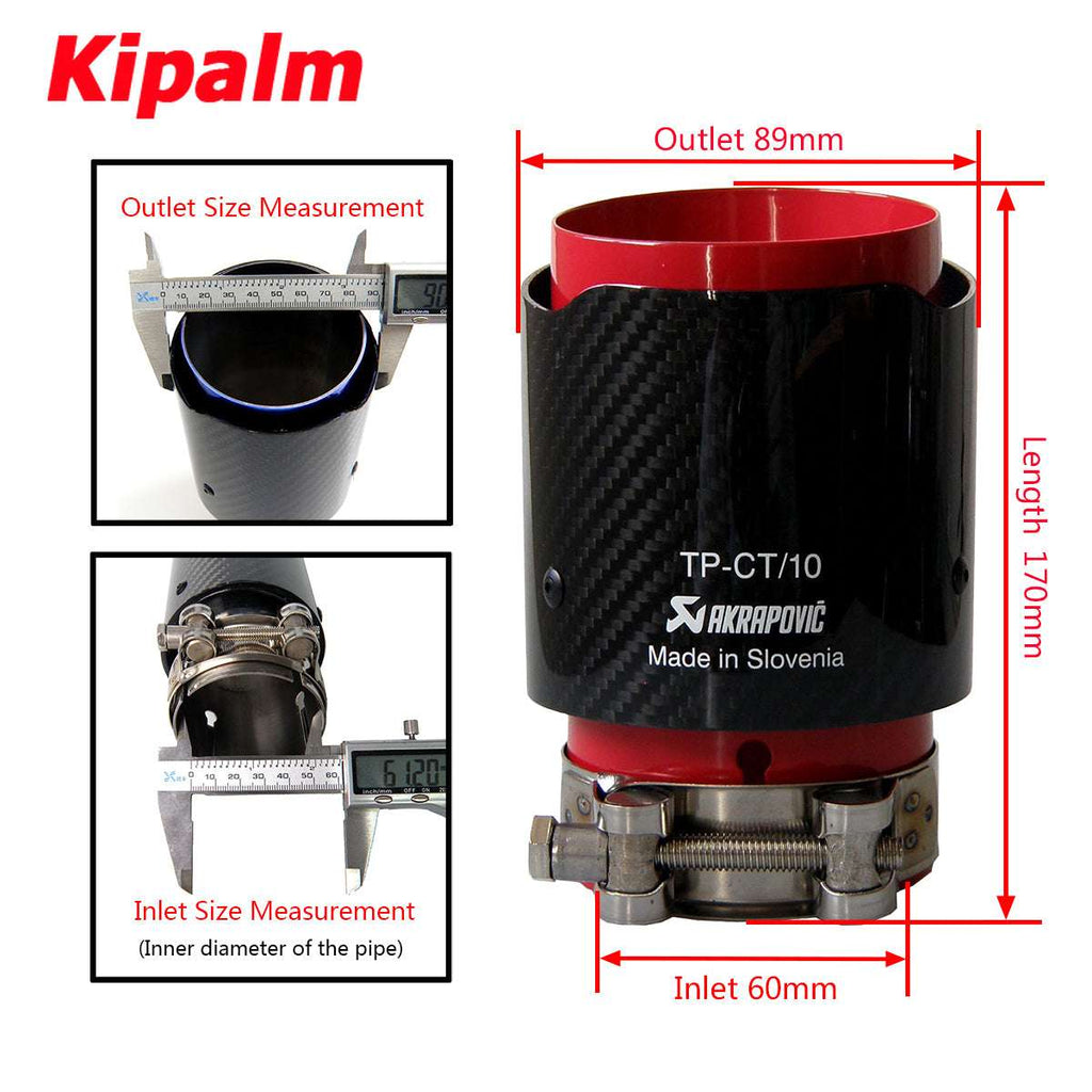 Universal Gloss Carbon Fiber Red Inner Exhaust Pipe Muffler Tips Tailpipe Ends with AK logo