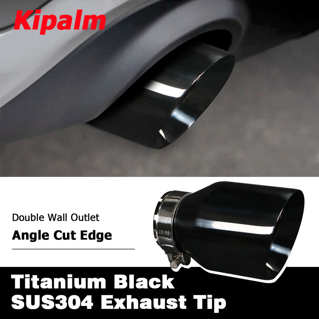 1PC Double Wall End Shape Universal Titanium Black 304 Stainless Steel Car Muffler Tip Exhaust Pipe