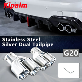 1 Pair Dual Tips Chrome Black Stainless Steel Exhaust Pipe for BMW 3 Series G20 Oval Shape Tailpipe