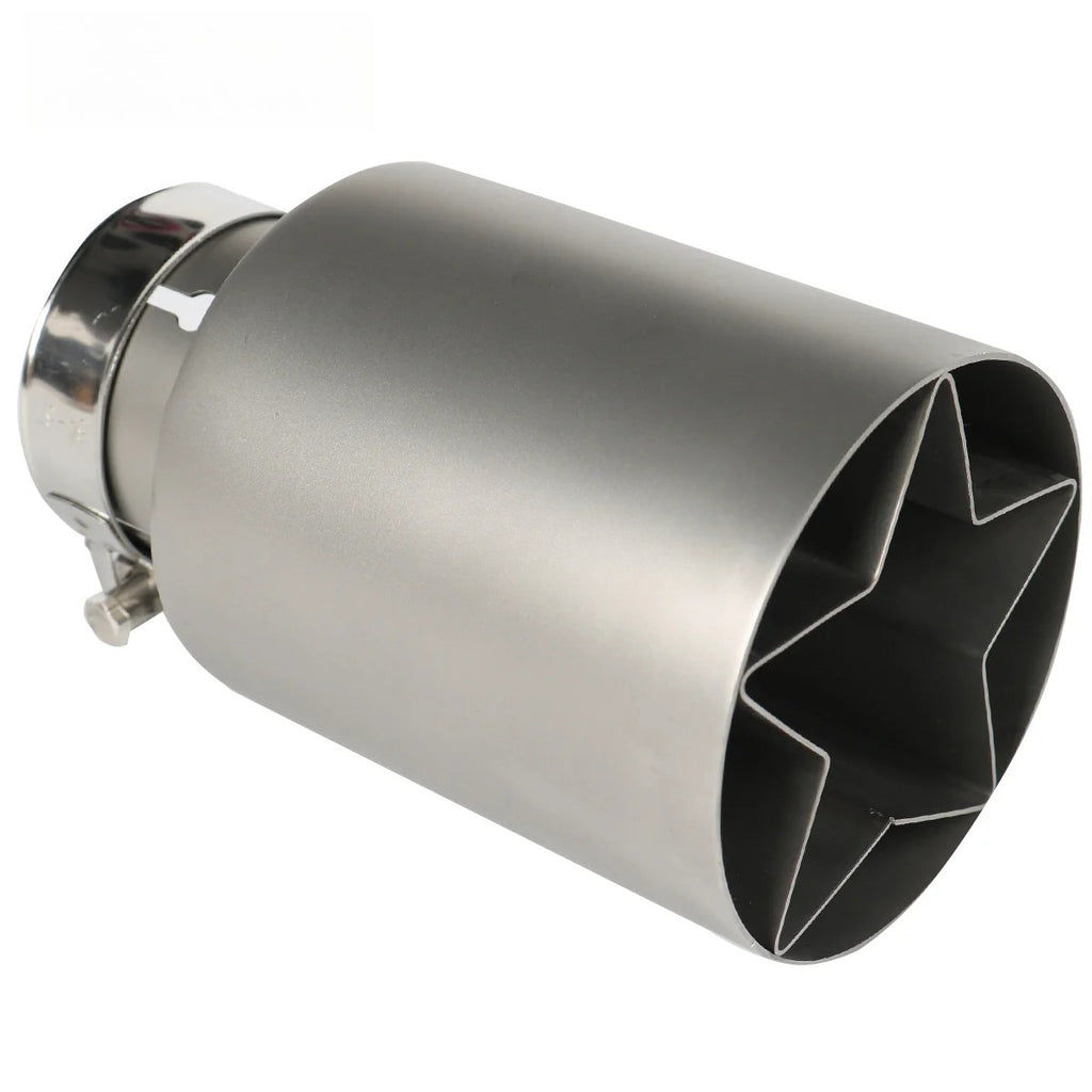 1PC Five-pointed Star Matte Silver 304 Stainless Steel Car Muffler Tip Double Layers Exhaust Pipe