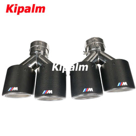 1PC Dual Outlet Curly Twill Weave Carbon Fiber Exhaust Tips 304 Stainless Steel Muffler Pipe with M Logo Tiguan R BMW Audi