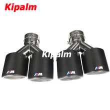 Load image into Gallery viewer, 1PC Dual Outlet Curly Twill Weave Carbon Fiber Exhaust Tips 304 Stainless Steel Muffler Pipe with M Logo Tiguan R BMW Audi