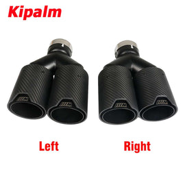 Y Shaped Dual Carbon Fiber + Black Stainless Steel M Performance Carbon Fiber Exhaust Tips End Pipes Muffler Tips for BMW