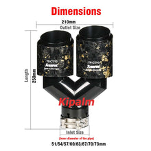 Load image into Gallery viewer, 1Pair Carbon Fiber Dual Y Shape Gold Foil Golden Forged Exhaust Tip Akrapovic Muffler Pipe 304 Stainless Steel Tailtips