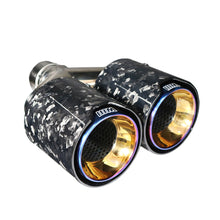 Load image into Gallery viewer, Kipalm Car Muffler Burnt Blue 304 Stainless Steel Y Style Dual Forged Carbon Fiber Exhaust Tip for BMW 430i M4 M5 Ｍ6