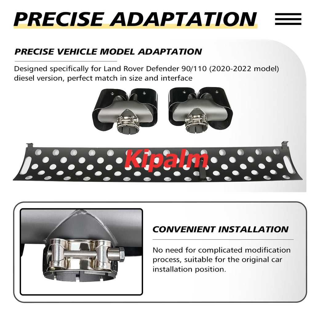 1 Pair OEM Square Round Outlet Satinless Steel Exhaust Pipe for Land Rover Defender 90 110 2020-2024 with Guard Plate
