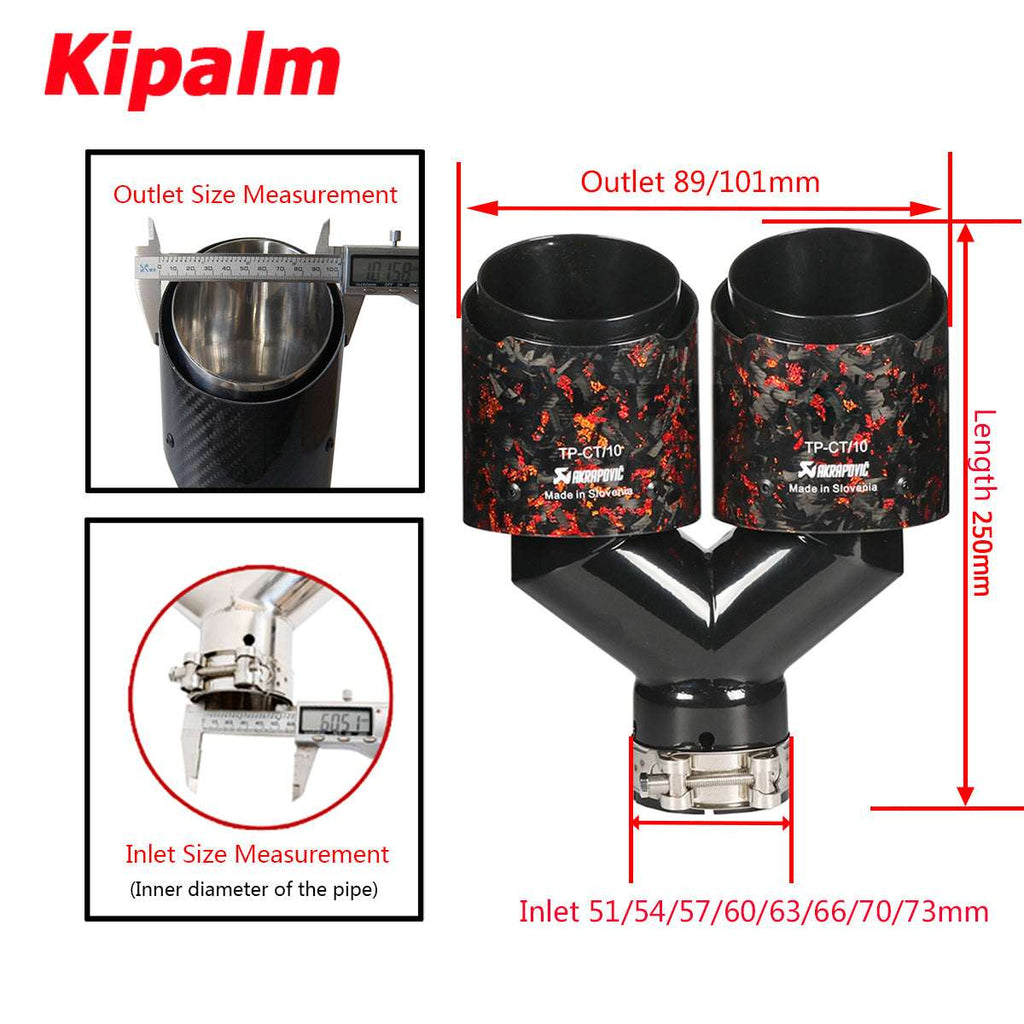 1PC Dual Y Shape Equal Length Red Forged Weave Twin Carbon Fiber Muffler Akrapovic 304 Stainless Steel Gold Foil Exhaust Tip