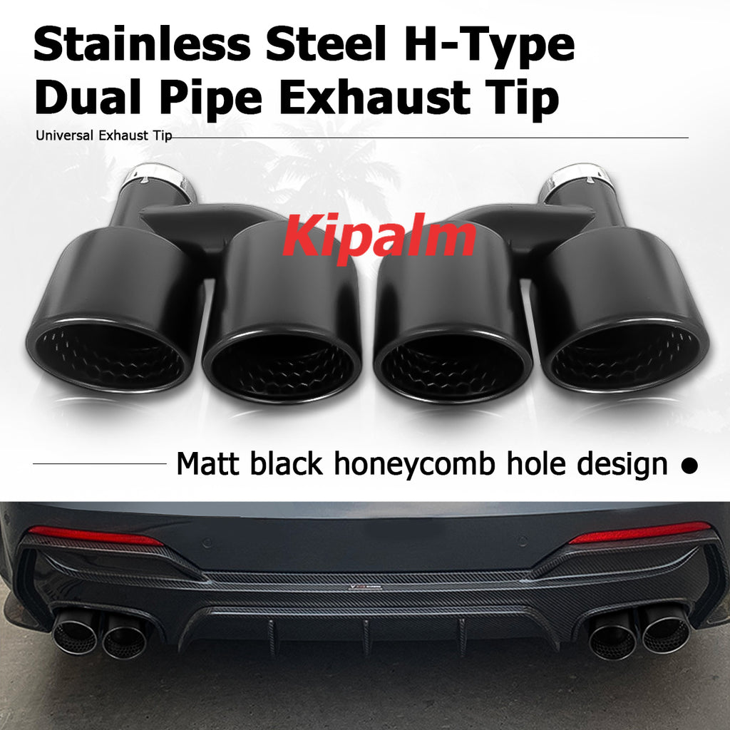 Honeycomb Holes Y Dual Matte Black Stainless Steel Exhaust Tail Tips for VW Golf Tiguan R MK7 Golf 6 with No Logo