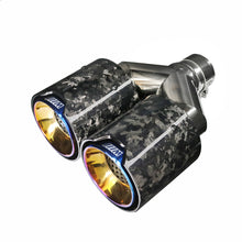 Load image into Gallery viewer, Kipalm Car Muffler Burnt Blue 304 Stainless Steel Y Style Dual Forged Carbon Fiber Exhaust Tip for BMW 430i M4 M5 Ｍ6