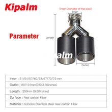 Load image into Gallery viewer, 1PC Dual Outlet Curly Twill Weave Carbon Fiber Exhaust Tips 304 Stainless Steel Muffler Pipe with M Logo Tiguan R BMW Audi