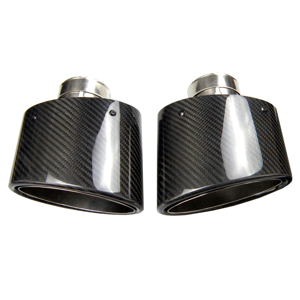 1 Pair Universal Curly Edge BMW Exhaust Pipe Oval Slanted Carbon Fiber Muffler Tip Ford Pipes