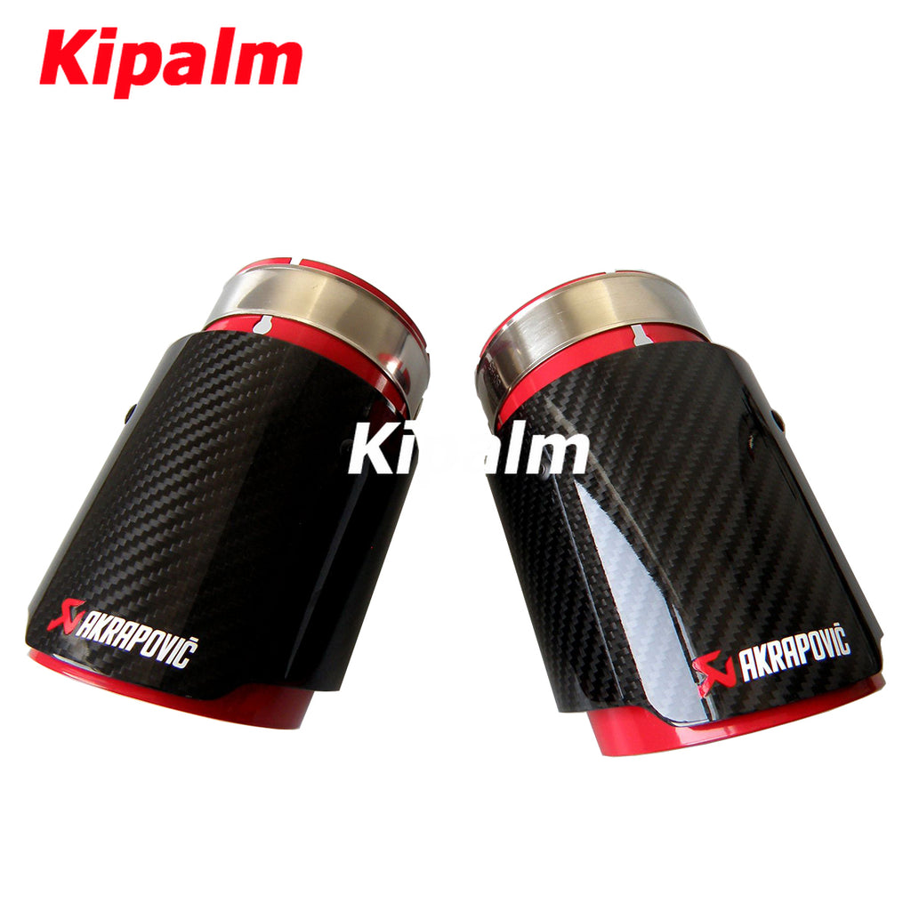 Universal Gloss Carbon Fiber Red Inner Exhaust Pipe Muffler Tips Tailpipe Ends with AK logo