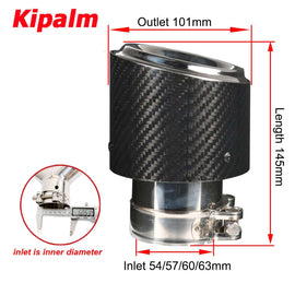 Universal 145mm Glossy Black Carbon Fiber Car Exhaust Pipe Welding Edge Chrome Stainless Steel Muffler Tip
