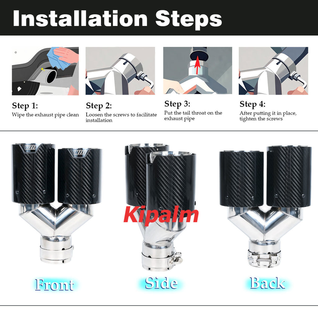 Meshed End Y Shaped Dual Carbon Fiber Silver Stainless Steel M Performance Carbon Fiber Exhaust Tips End Pipes Muffler Tips for BMW