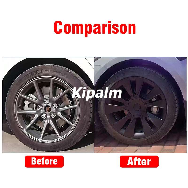 WHC3004 4PCS Tesla Model 3 Universal 18inch Sport Wheel Cover Rim Cap Without Logo Matte Black Hubcaps