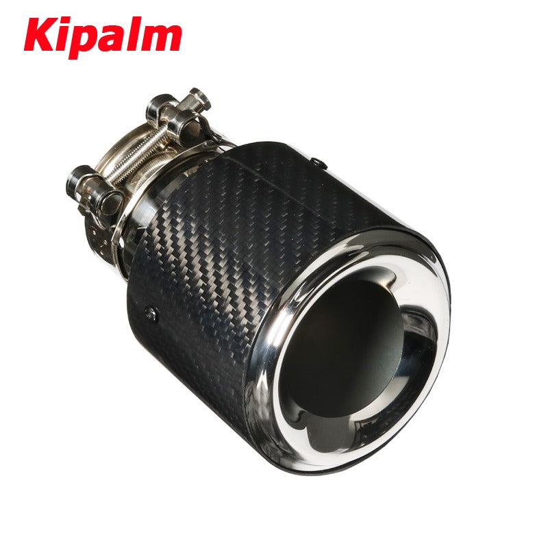 Universal 145mm Glossy Black Carbon Fiber Car Exhaust Pipe Welding Edge Chrome Stainless Steel Muffler Tip