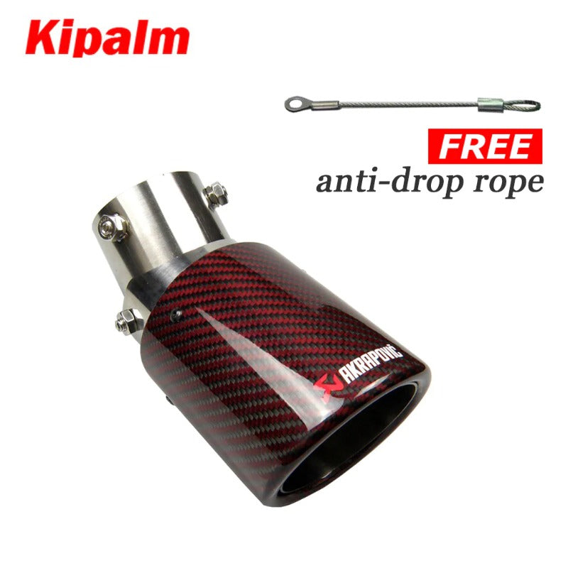 Kipalm Red Angle Adjustable Akrapovic Tips Carbon Fibre Car Exhaust Pipe Curly Edge muffler for Kicks Livina Juke Sentra Teana