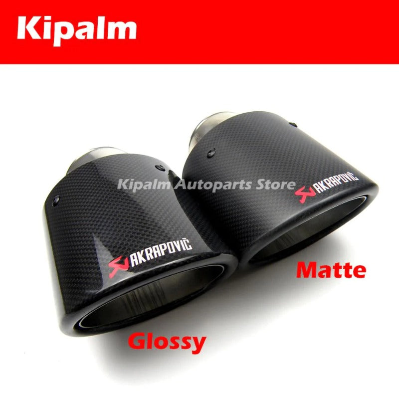 1pcs Universal Oval Slanted Akrapovic Carbon Fibre Car Exhaust Pipe Muffler Tip Glossy Black Carbon Fiber Curly Edge