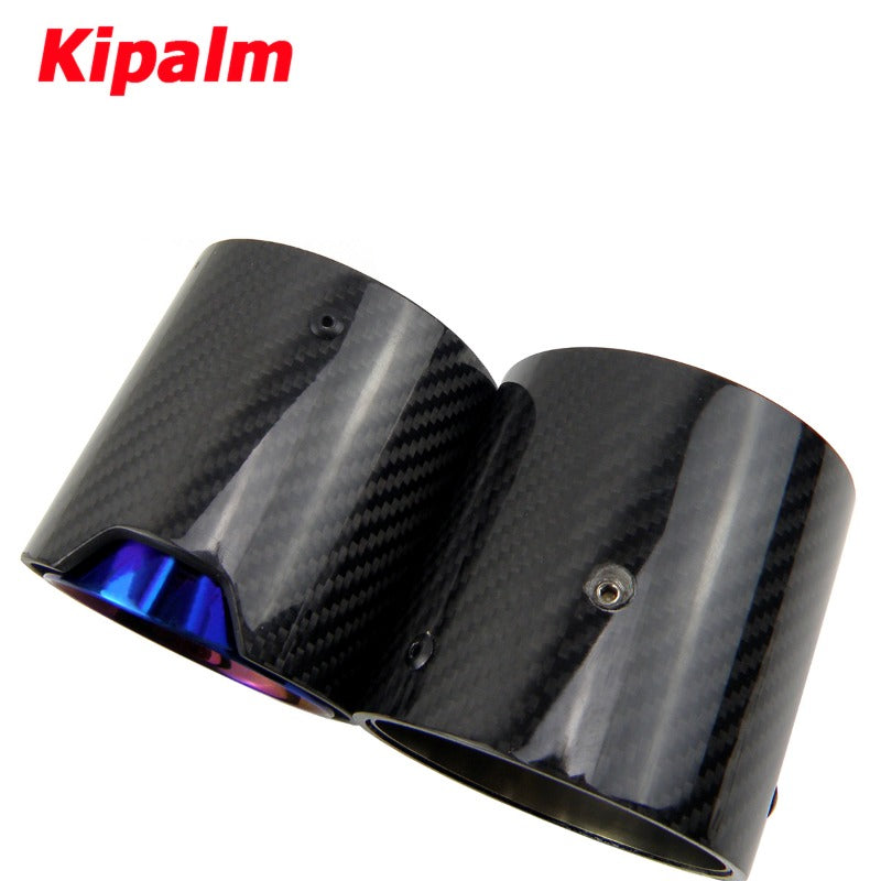 4 PCS Carbon Fiber Exhaust Tips Fit for BMW M5 F90 with Burnt Blue Inner Pipe and Gloss Cover