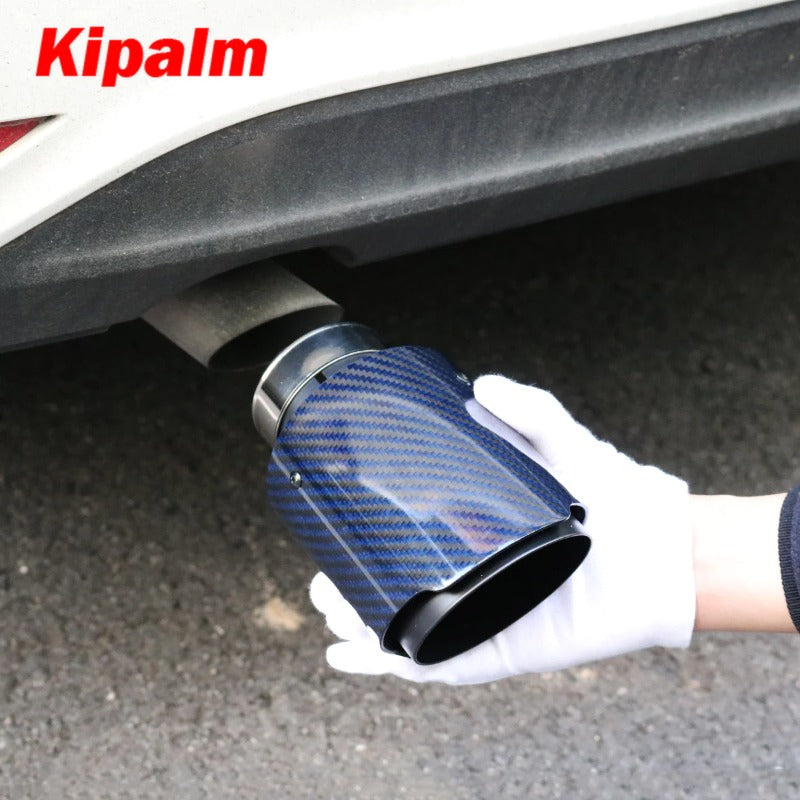 Unique Blue Carbon Fibre with Black Coated T304 Stainless Steel Tips Car Exhaust Pipe Muffler Tip Glossy Twill Carbon Fiber