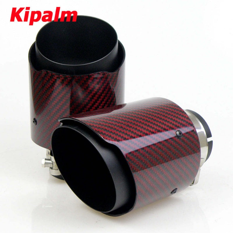 Red Glossy Twill Carbon Fibre Car Exhaust Tip Black Stainless Steel Muffler Tip Tail Pipe For BMW BENZ AUDI Car Accessories
