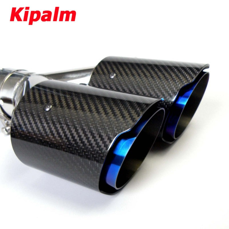 Dual Carbon Fiber Stainless Steel Blue Akrapovic Type Exhaust Tip Double End Pipe for BMW BENZ VW Golf