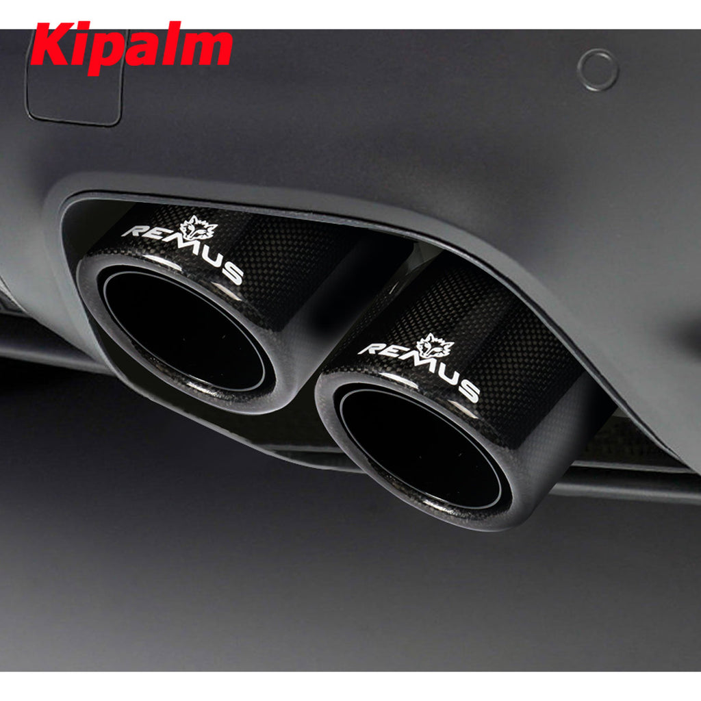 Curly Edge Carbon Fiber Exhaust Tips 304 Stainless Steel Remus Logo Muffler End Tailpipe for Benz AUDI HYUNDAI