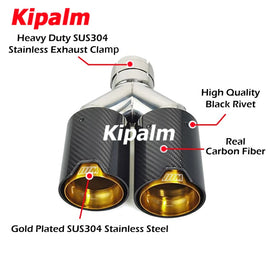 M Performance Y Style Dual Carbon Fiber Gold Stainless Steel Exhaust Pipe End Pipes Muffler Tips for BMW Series
