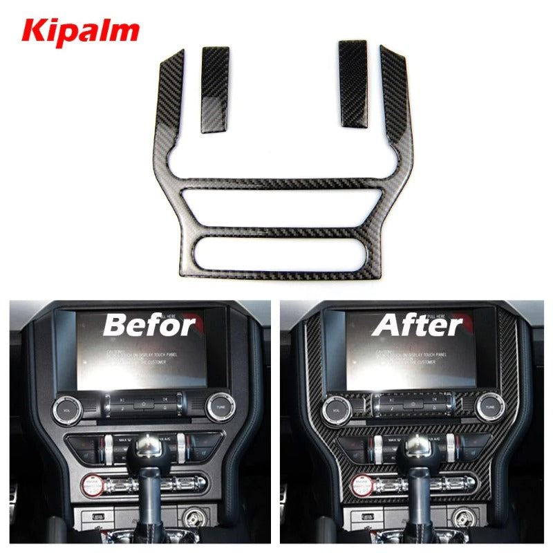 Kipalm Carbon Fiber Car Console Frame Stickers For Ford Mustang 2015-2019 Car Center Control Panel AC CD Covers Car Styling
