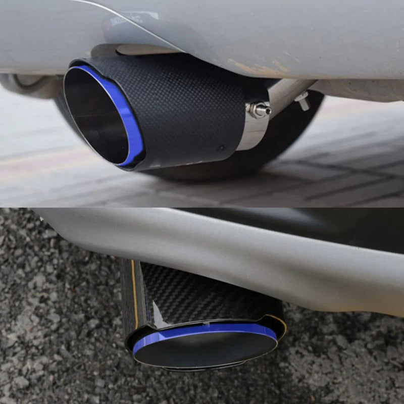 1PC No Logo Angle Adjustable Exhaust Tip Straight Edge Burnt Blue Carbon Fiber Muffler Tip for Toyota